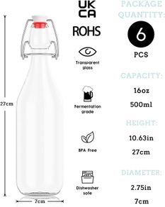 Glass Bottles with Stoppers,6PCS 500ml Clear Glass Bottles