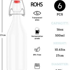 Glass Bottles with Stoppers,6PCS 500ml Clear Glass Bottles