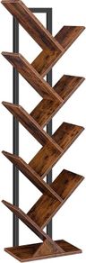 NEW SALE | Tree Bookshelf Tall, 9-Tier Floor Standing Book Shelf, Tall Bookcase for CDs Albums, for Living Room, Rustic Brown and Black