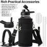 Insulated Water Bottle | Thickened Stainless Steel Vacuum Metal Thermos | Portable Sports Water Jug for Gym and Hiking with Straw, Carrier Bag, Handle Strap | BPA-Free 32 oz, Black Image 5