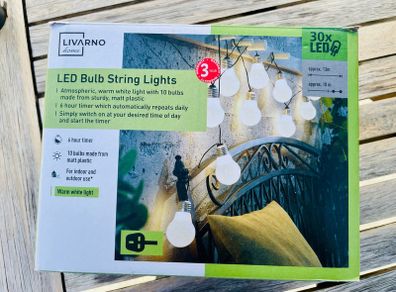 LIVARNO Home LED Bulb String Lights Outdoor Indoor Warm White Garden Patio Lights