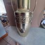 Neoclassical style embossed brass vase - of amphora form, the cylindrical neck flanked by two handles, tapering to an embossed, foliate body, 33cm, Image 8