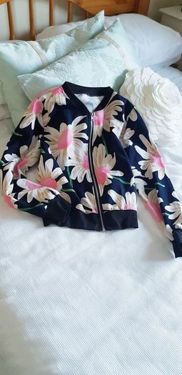 Light Flower Print Bomber - Size 8-10