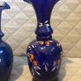 Czech Crystalex Cobalt Blue Vase Hand Painted White Flowers Vintage Image 2