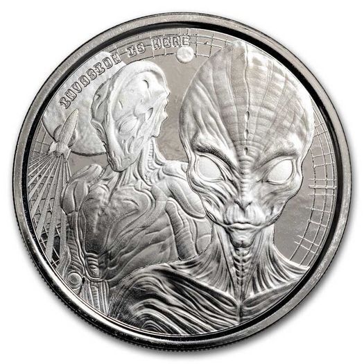 2023 Ghana 20 Cedis 1 oz Silver Bullion Coin - Space Aliens BU ( In Capsule)