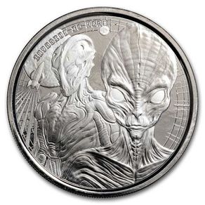 2023 Ghana 20 Cedis 1 oz Silver Bullion Coin - Space Aliens BU ( In Capsule)