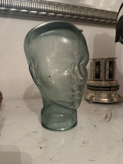 Vintage Green Glass Head, 28cm, Hat or Wig Display