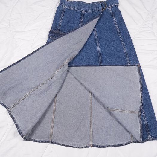 Zara Mid Blue Denim Utility Cargo Pocket Belted D-Ring Midi Skirt Size S