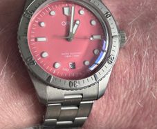 Oris Diver 65 cotton candy pink dial watch