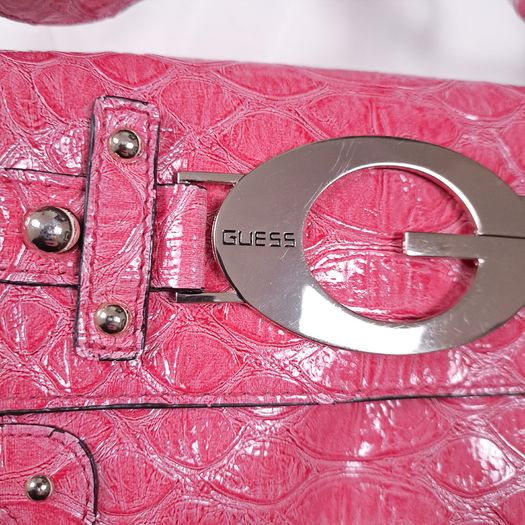 Guess Vintage Pink Croc Embossed Patent Leatherette Shoulder Bag Y2K