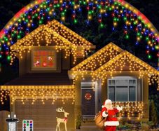 Christmas Icicle Lights Outdoor - Christmas Tree Light Decorations 7.5M 306 LED String Fairy Light Mains Powered Warm White 11 Modes Multicolour Waterproof with Remote Timer for Outside Window (FREE POSTAGE)