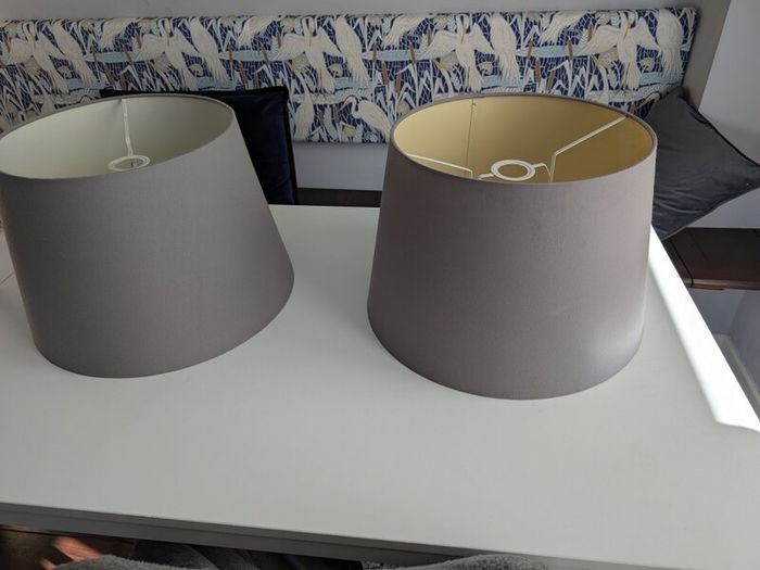 2 large grey lampshades