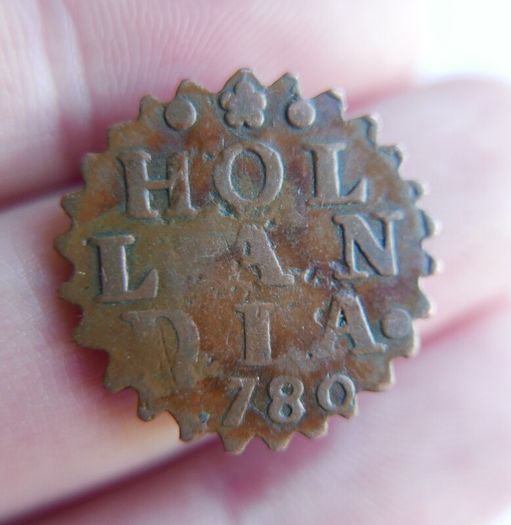 Rare 1680 Netherlands Holland VOC 1 Duit Singing Lion Copper Coin