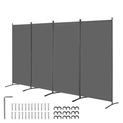 4 Panels Room Divider, Folding Privacy Screen and Portable Partition Divider for Room Separation, Freestanding Room Partitions for Office, Bedroom, Study, Grey