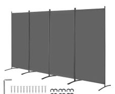 4 Panels Room Divider, Folding Privacy Screen and Portable Partition Divider for Room Separation, Freestanding Room Partitions for Office, Bedroom, Study, Grey