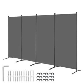 4 Panels Room Divider, Folding Privacy Screen and Portable Partition Divider for Room Separation, Freestanding Room Partitions for Office, Bedroom, Study, Grey