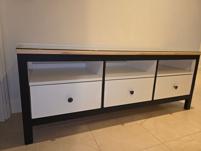Wooden tv unit with glass top