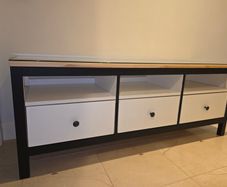 Wooden tv unit with glass top