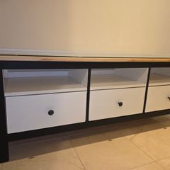 Wooden tv unit with glass top