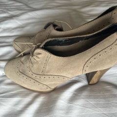 Monsoon Suede Heeled Oxford Booties,Taupe Wingtip Brogue Boots