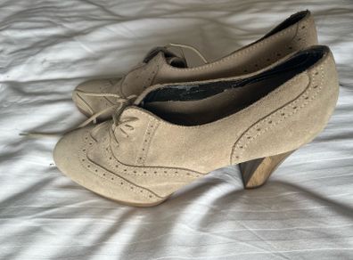 Monsoon Suede Heeled Oxford Booties,Taupe Wingtip Brogue Boots