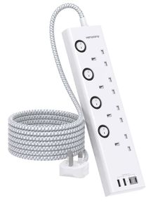 Lead with USB Slots 2 USB C HANYCONY 4 Way Plug Extension Socket with Individual Switches, 1.8M Extension Cable, Wall Mount Extension Cord, Desk Power Strip for Bedroom Office Accessories