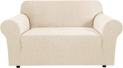 Super Stretch Sofa Covers Couch Covers Sofa Slipcovers Furniture Protector for Sofas/Kids/Pets Form Fitted Jacquard with Elastic Bottom, Thick Soft Non Slip (2 Seater Natural)