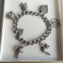 Antique Solid Sterling Silver Charm Bracelet & 6 Silver Charms, weight 47,9g Image 9