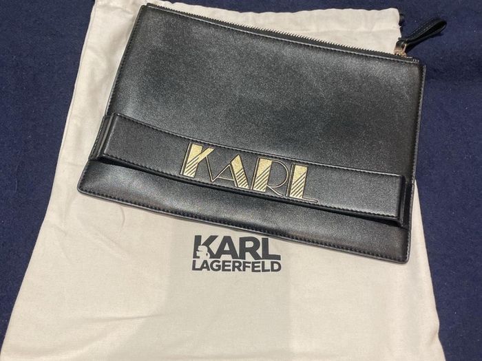 Karl Lagerfeld black leather clutch with dust bag