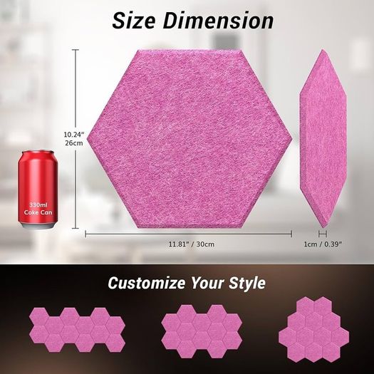 NEW SALE | 12 Pack Hexagon Acoustic Panels Self-adhesive, 30x26x0,9cm High Density Sound Proof Panels