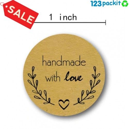 Handmade with love stickers - 1 inch - roll of 500