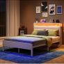 4FT6 Double Bed Frame with LED Lights and Charging Station, Heavy Duty Metal Platform Upholstered Bed frame with Storage Fabric Headboard,Metal Slats Support,Mattress Foundation (White) Image 10