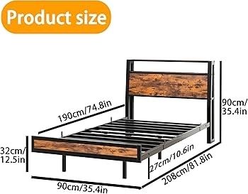 Floating Single Bed Frame with Charging Station and LED Lights, Wood Headboard with Storage Shelves, Heavy Duty Metal Slats, No Box Spring Needed, Noise Free, Easy Assembly, Black