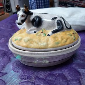 Antique Staffordshire Cow Butter Dish