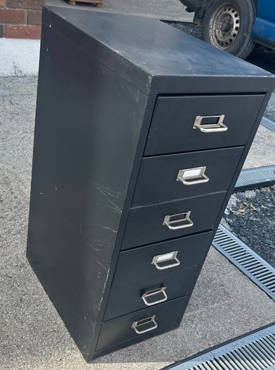 Vintage metal cabinet with drawers