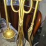 A Vintage Brass Fireplace Companion set, a Brush, Tongs, Shovel and Poker suspended on a stand, Postage available or Collection Image 3