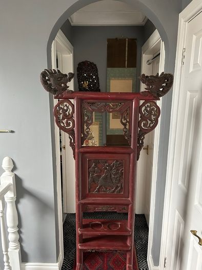 Antique Chinese Red Lacquer Wash Basin Stand