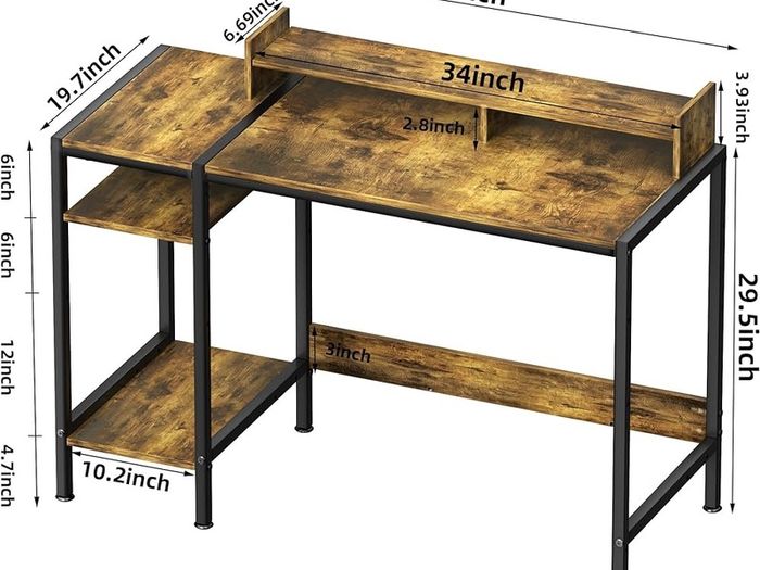NEW SALE |  Computer Gaming Desk - 47" Home Office Desk with Storage, Rustic Writing Desk with Monitor Stand, Modern Simple Study Corner Table, Adjustable Storage