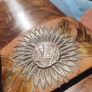 Art Deco solid wood lamp with metal floral inlays Image 9
