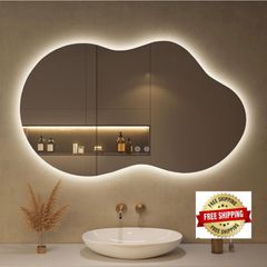 Mirror with LED Lights,100X60cm Irregular LED Bathroom Mirror, Anti-Fog