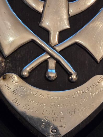 Rare Solid Silver Tuck Chang & Co Plaque presented to Sergeant J.Macfarlane