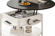 Round Lift Top Coffee Table with Storage and Hidden Compartment, 68cm Farmhouse Coffee Tables for Living Room Reception Room, 2 Tier Small Round Center Table Circle Dining Table, White