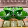 4 Stylish Vintage Vereco France Forest Green Clear Bowls with Tab Handles 1960 70s Image 5