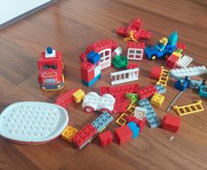Lego Duplo fire station and assorted building blocks