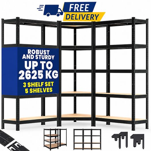 Set of 3 Heavy Duty Corner Shelving Units  2625kg Capacity
