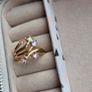 The ring has a unique stacked design with several bands and beautiful pastel/coloured stones, including purple, green and champagne tones. The hallmark has worn away over time, but the ring was tested today and confirmed as genuine 14K gold weight 3.95g. Image 7