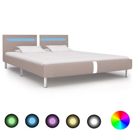 Bed Frame with LED Cappuccino Faux Leather 150x200 cm