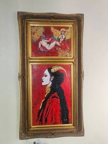 Vintage gold frame acrylic painting