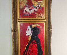 Vintage gold frame acrylic painting