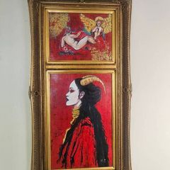 Vintage gold frame acrylic painting
